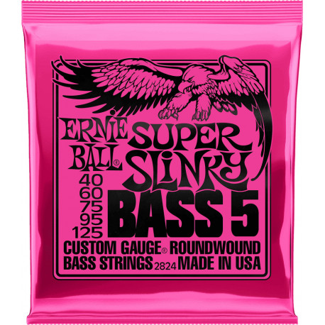 Ernie Ball 2824 - Jeu de cordes Super Slinky 40-125 pour basse électrique 5 cordes