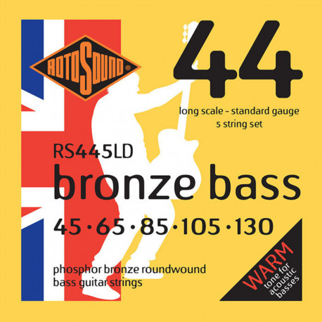 Rotosound RS445LD - Jeu 5 cordes 92/8 phosphor-bronze 45-130 diapason long pour basse acoustique