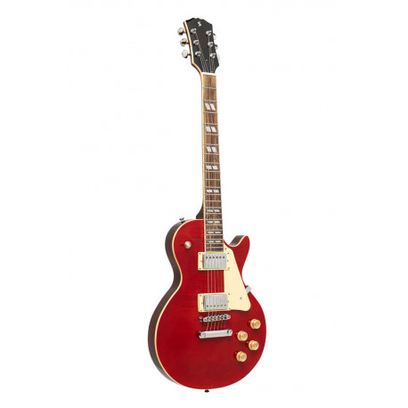 Stagg SEL-DLX W RED - Guitare électrique série Deluxe en acajou massif avec table flammée AAA Rouge bordeaux