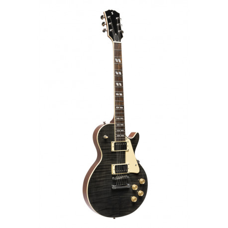 Stagg SEL-DLX TR BLK - Guitare électrique série Deluxe en acajou massif avec table flammée AAA Noir translucide