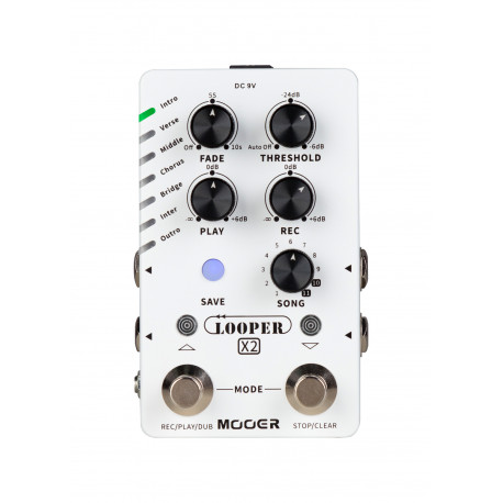 Mooer LOOPERX2 - Pédale looper stéréo 11 banques de 7 presets d'enregistrement