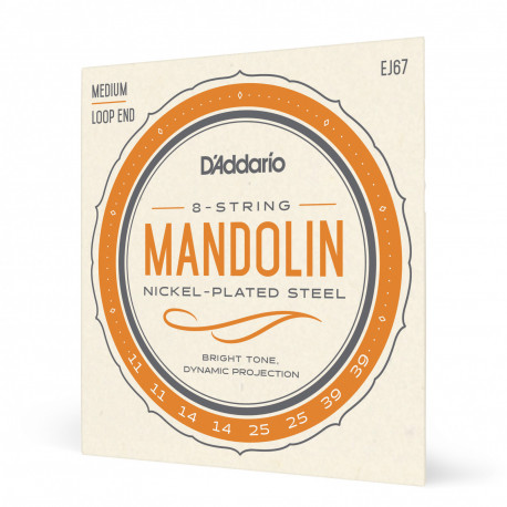 D'Addario EJ67 - Jeu de 8 Cordes pour Mandoline Plaqué Nickel - Light