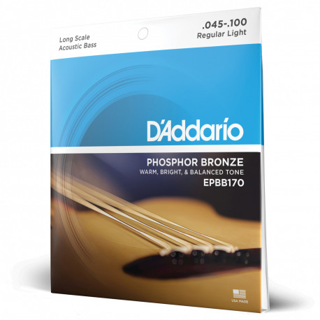 D'Addario EPBB170 - Jeu de cordes Phosphore Bronze Regular Light 45-65-80-100 pour basse acoustique