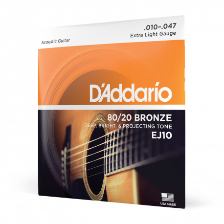 D'Addario EJ10 - Jeu de cordes en bronze 80/20 Extra Light 10-47 pour guitare acoustique