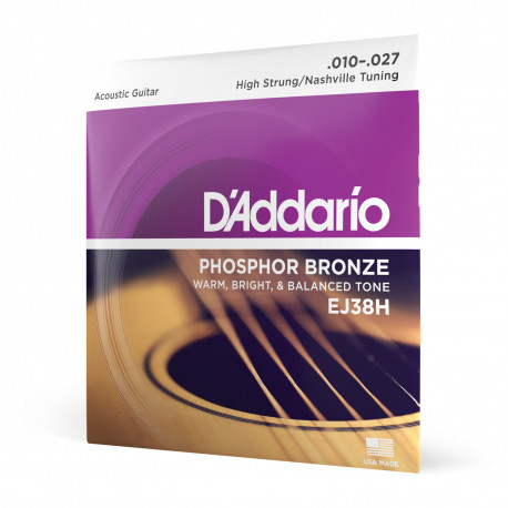 D'Addario EJ38H - Jeu de cordes Phosphor Bronze accordage High Strung/Nashville 10-27 pour guitare acoustique