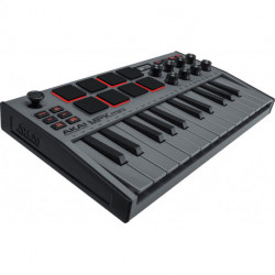 Akai Professional MPKMINI3GREY - Clavier-maître USB 25 mini touches, 8 pads et encodeurs, écran LED - gris