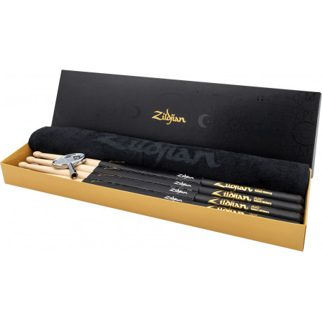 Zildjian SDSP248 - Coffret 4 paires de baguettes batterie hickory 5B DIP + serviette + clé batterie